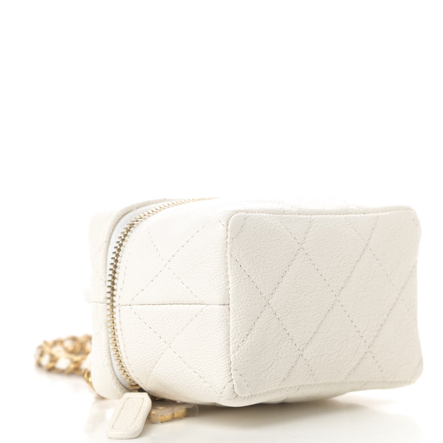 Caviar Quilted Mini Top Handle Vanity With Chain White