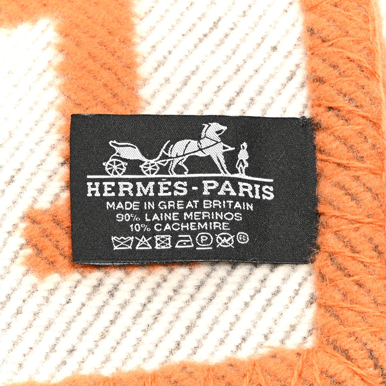 Hermes Wool Cashmere Signature Classic Avalon Blanket Ecru Potiron 3 of 3