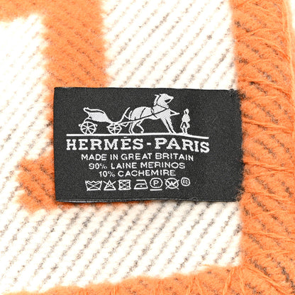 Hermes Wool Cashmere Signature Classic Avalon Blanket Ecru Potiron 3 of 3
