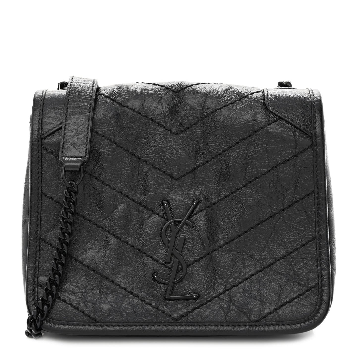 Crinkled Calfskin Matelasse Monogram Niki Chain Wallet Black