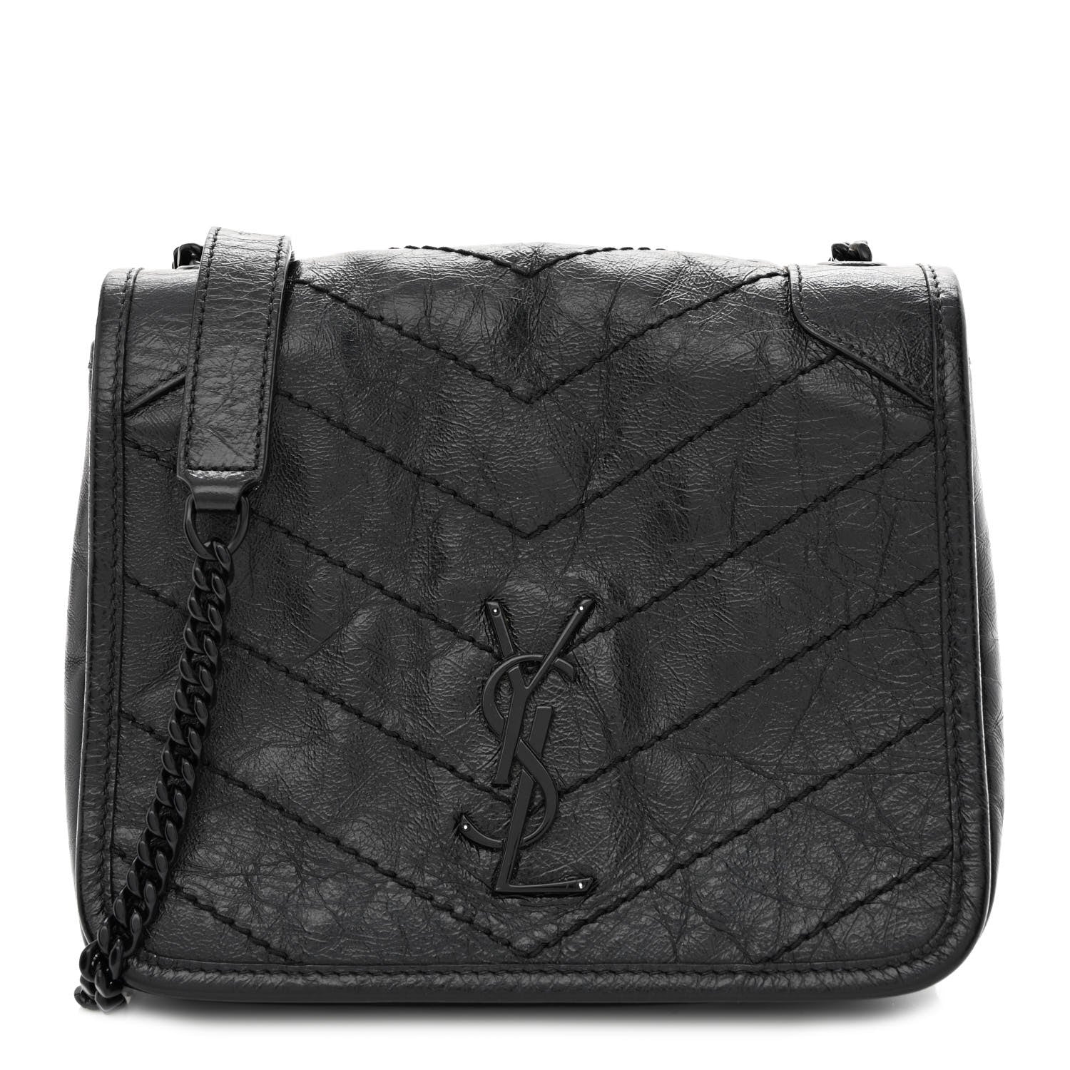 Saint Laurent Crinkled Calfskin Matelasse Monogram Niki Chain Wallet Black 1 of 10