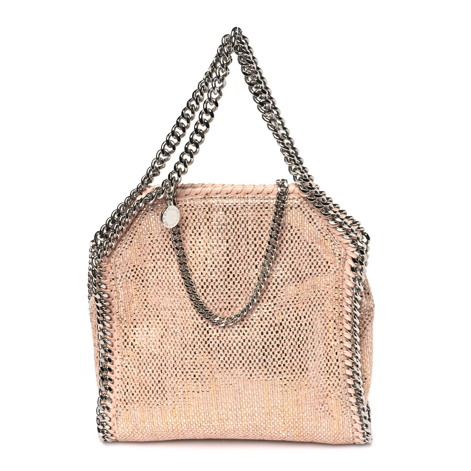 Stella McCartney Metallic Woven Raffia Mini Falabella Fold Over Tote Pink 1 of 9