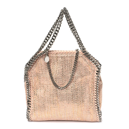 Stella McCartney Metallic Woven Raffia Mini Falabella Fold Over Tote Pink 1 of 9