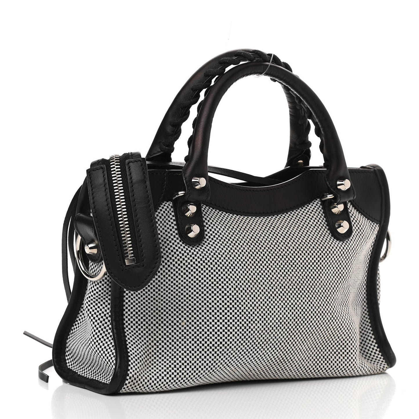 Calfskin Twill Classic Silver Hardware Mini City Black White