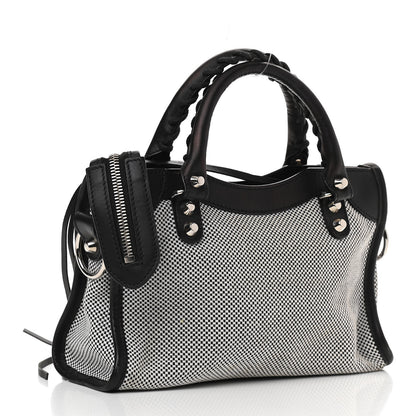Balenciaga Calfskin Twill Classic Silver Hardware Mini City Black White 3 of 12