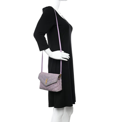 Saint Laurent Denim Y Quilted Monogram Toy Loulou Crossbody Bag Bleached Lilac 2 of 12