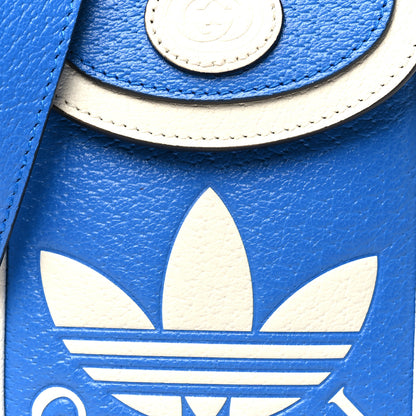Gucci X ADIDAS Textured Dollar Calfskin Trefoil Embossed Phone Crossbody Bag Oriental Blue Mystic White 8 of 10