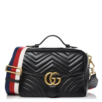 Gucci Calfskin Matelasse Sylvie Web Small GG Marmont Top Handle Shoulder Bag Black 1 of 10