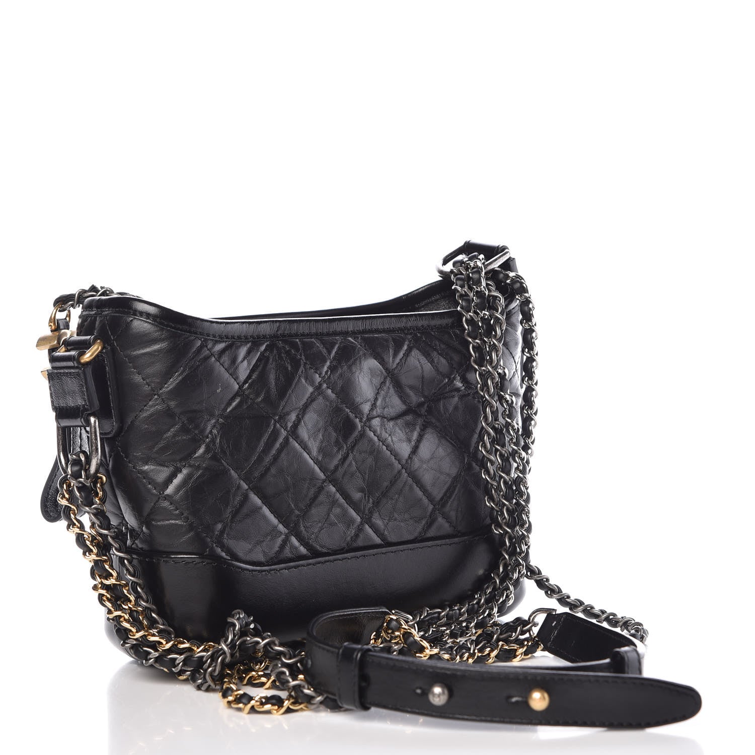 Chanel Aged Calfskin Quilted Charms Small Gabrielle Hobo Black 3 of 10