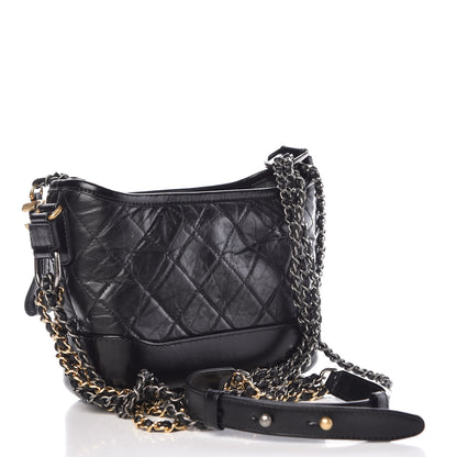Chanel Aged Calfskin Quilted Charms Small Gabrielle Hobo Black 3 of 10