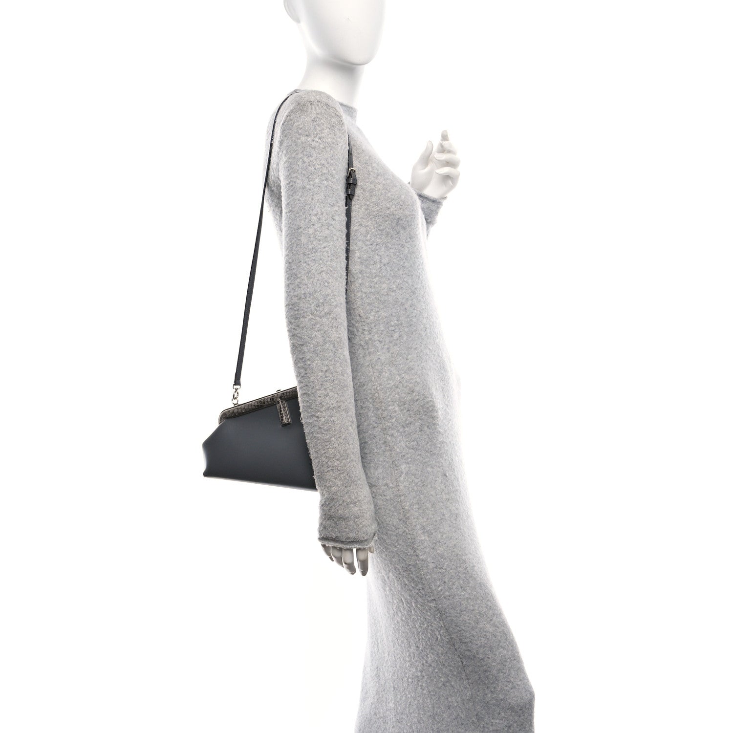 Fendi Shiny Nappa Snakeskin Small Fendi First Anthracite Asfalto 2 of 9