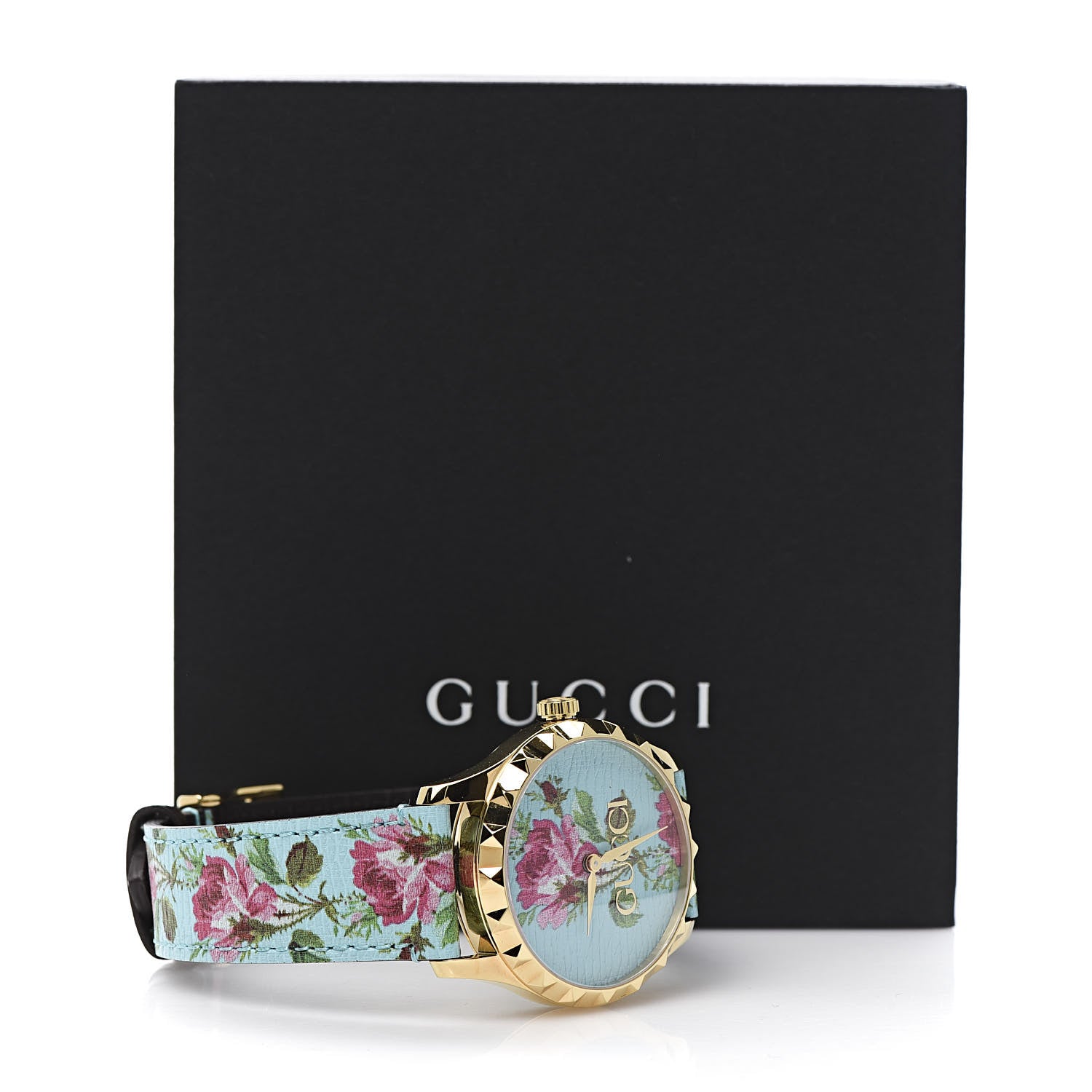 Gucci Stainless Steel Calfskin 38mm G-Timeless Floral Quartz Watch Blue 7 of 8