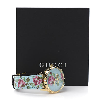 Gucci Stainless Steel Calfskin 38mm G-Timeless Floral Quartz Watch Blue 7 of 8