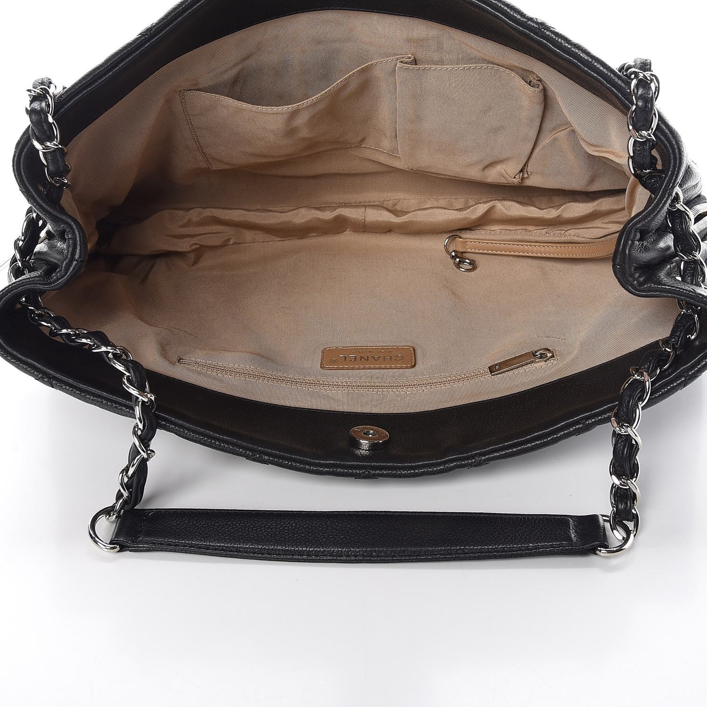 Caviar Quilted Expandable Zip Shoulder Bag Black