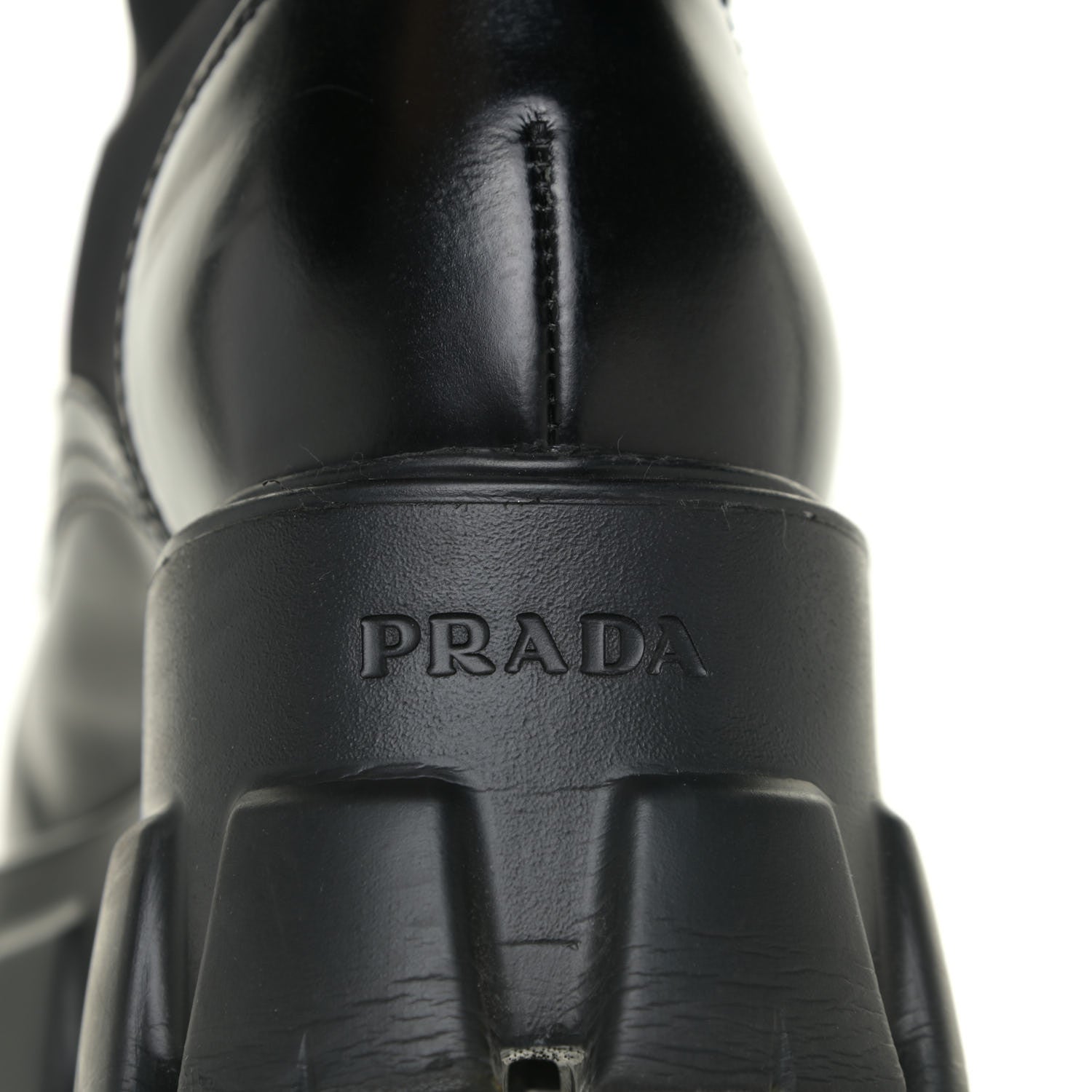 Prada Spazzolato Rois Nylon Metal Triangle Logo Monolith Pouch Pocket 55mm Boots 39.5 Black 18 of 20