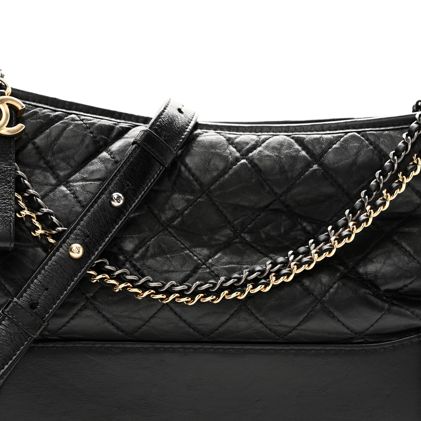 Aged Calfskin Quilted Medium Gabrielle Hobo Black