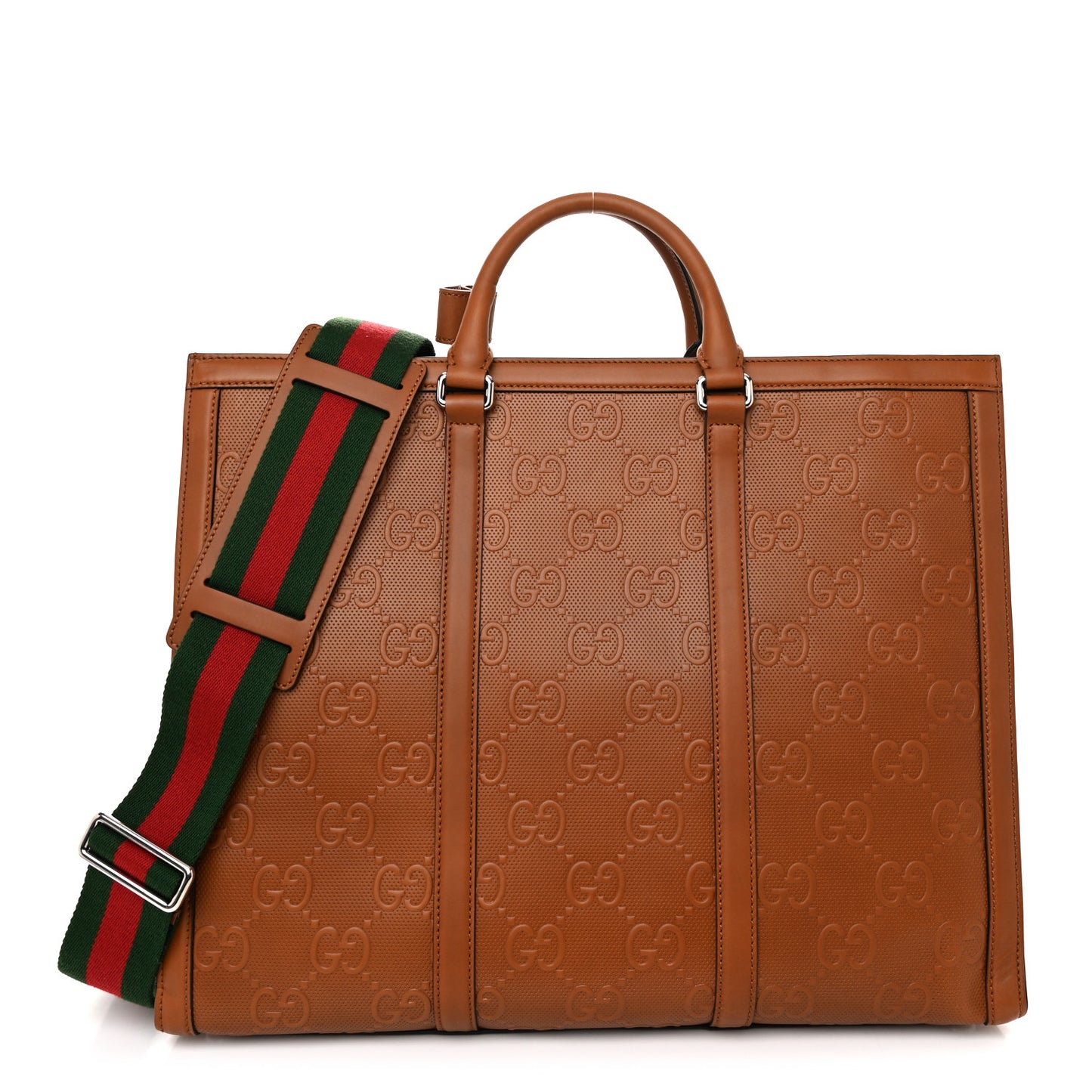 Calfskin GG Tennis Embossed Large Tote Bag Brown