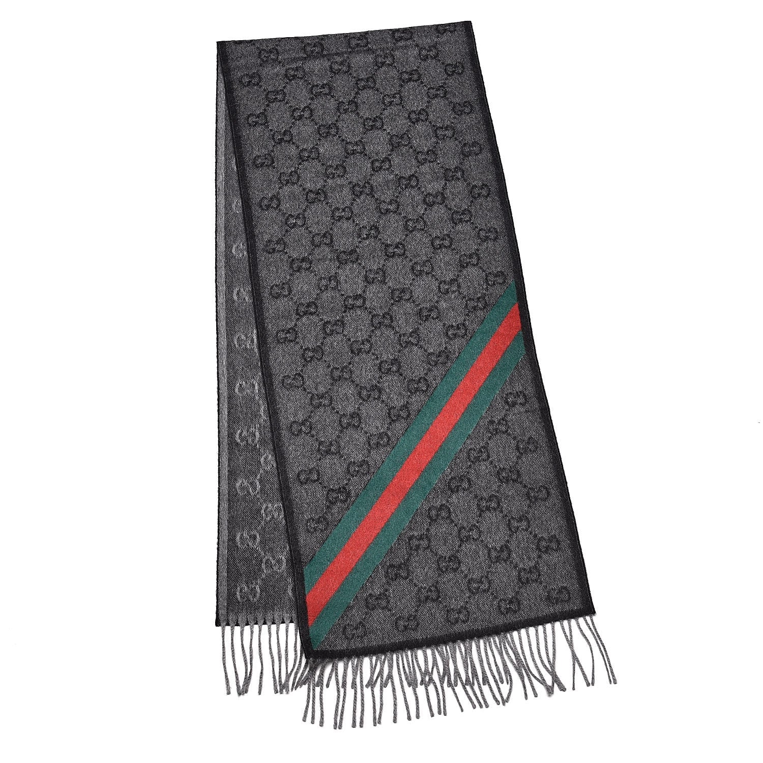 Gucci Wool Angora Monogram Web New Nikky Scarf Lead Dark Green 3 of 5