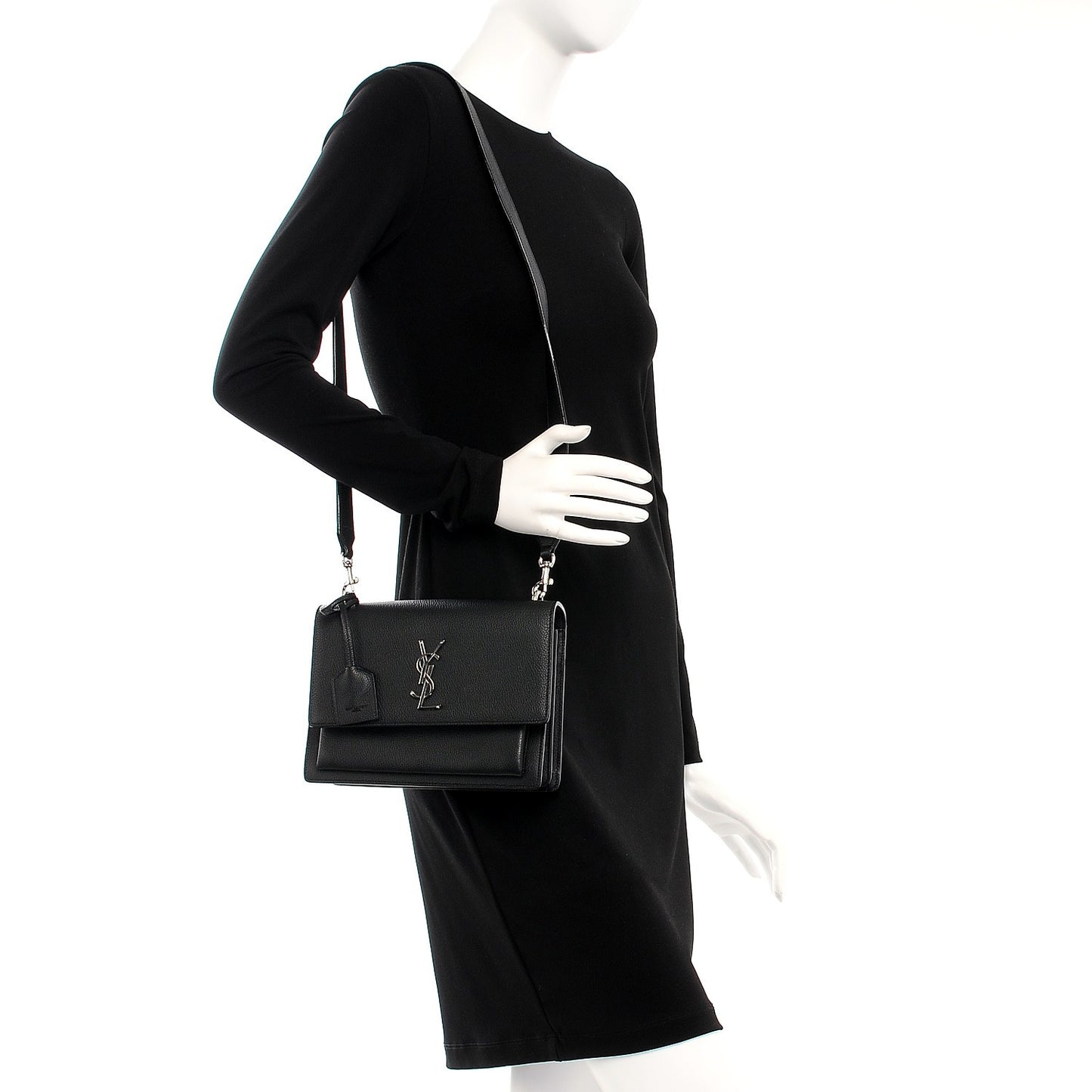 Grained Calfskin Monogram Sunset Satchel Black