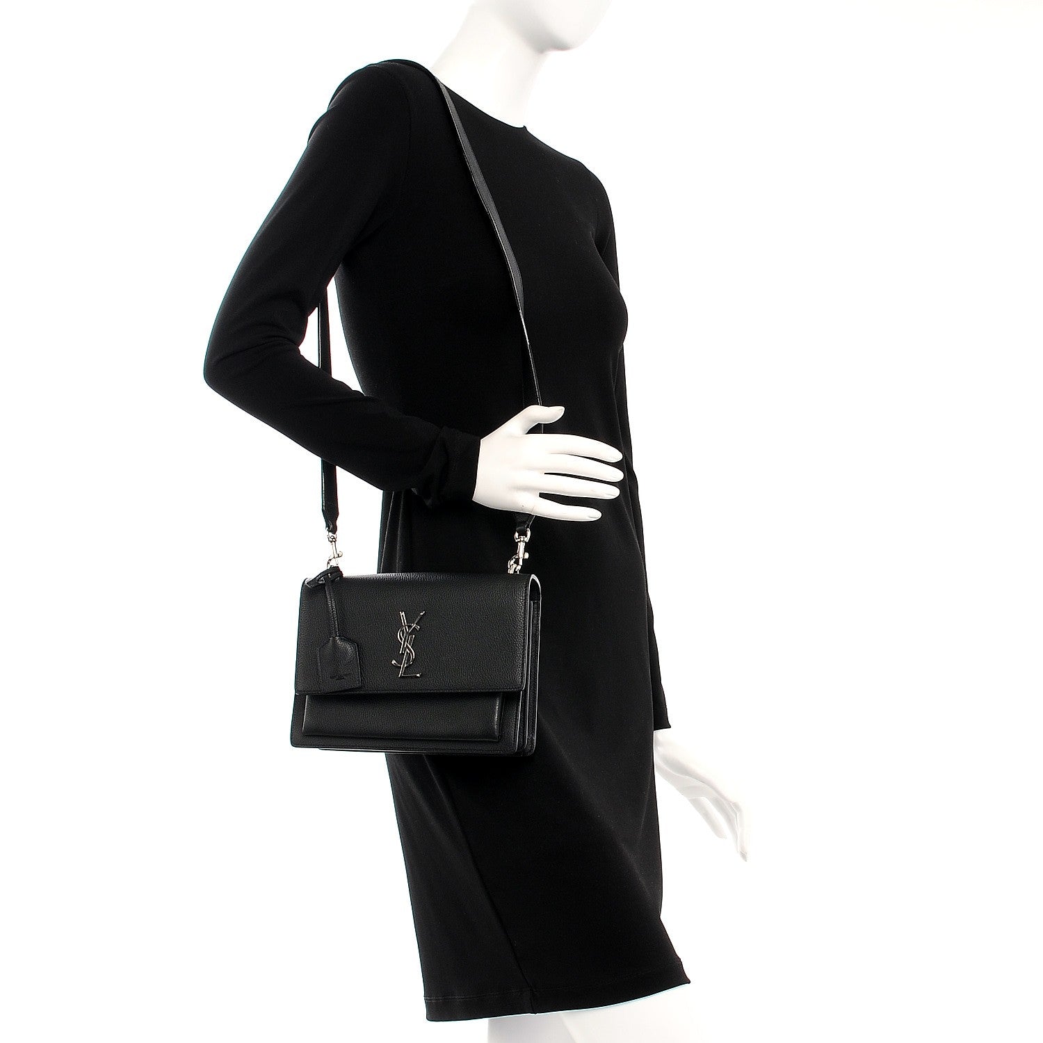 Saint Laurent Grained Calfskin Monogram Sunset Satchel Black 2 of 6