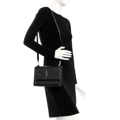 Saint Laurent Grained Calfskin Monogram Sunset Satchel Black 2 of 6