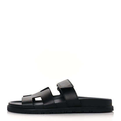 Hermes Calfskin Womens Chypre Sandals 39 Black 1 of 10