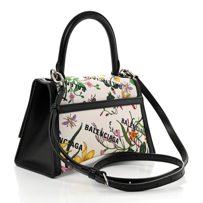 Balenciaga X GUCCI Canvas Boarded Plutone Calfskin Flora Logo Print Small Hourglass Top Handle Bag White Multicolor Black 3 of 10