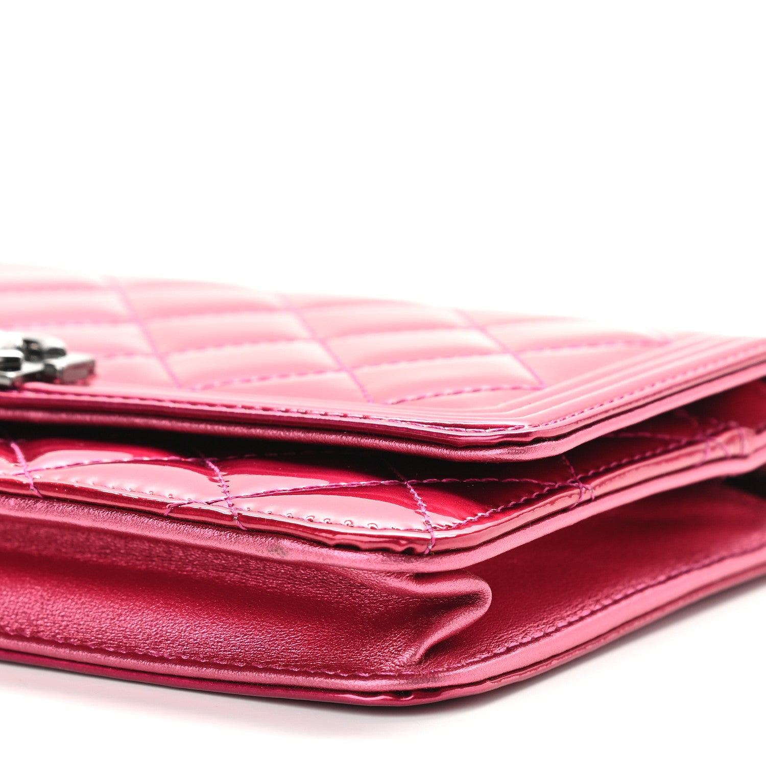 Chanel Metallic Patent Calfskin Quilted Boy Wallet On Chain WOC Fuchsia 11 of 11