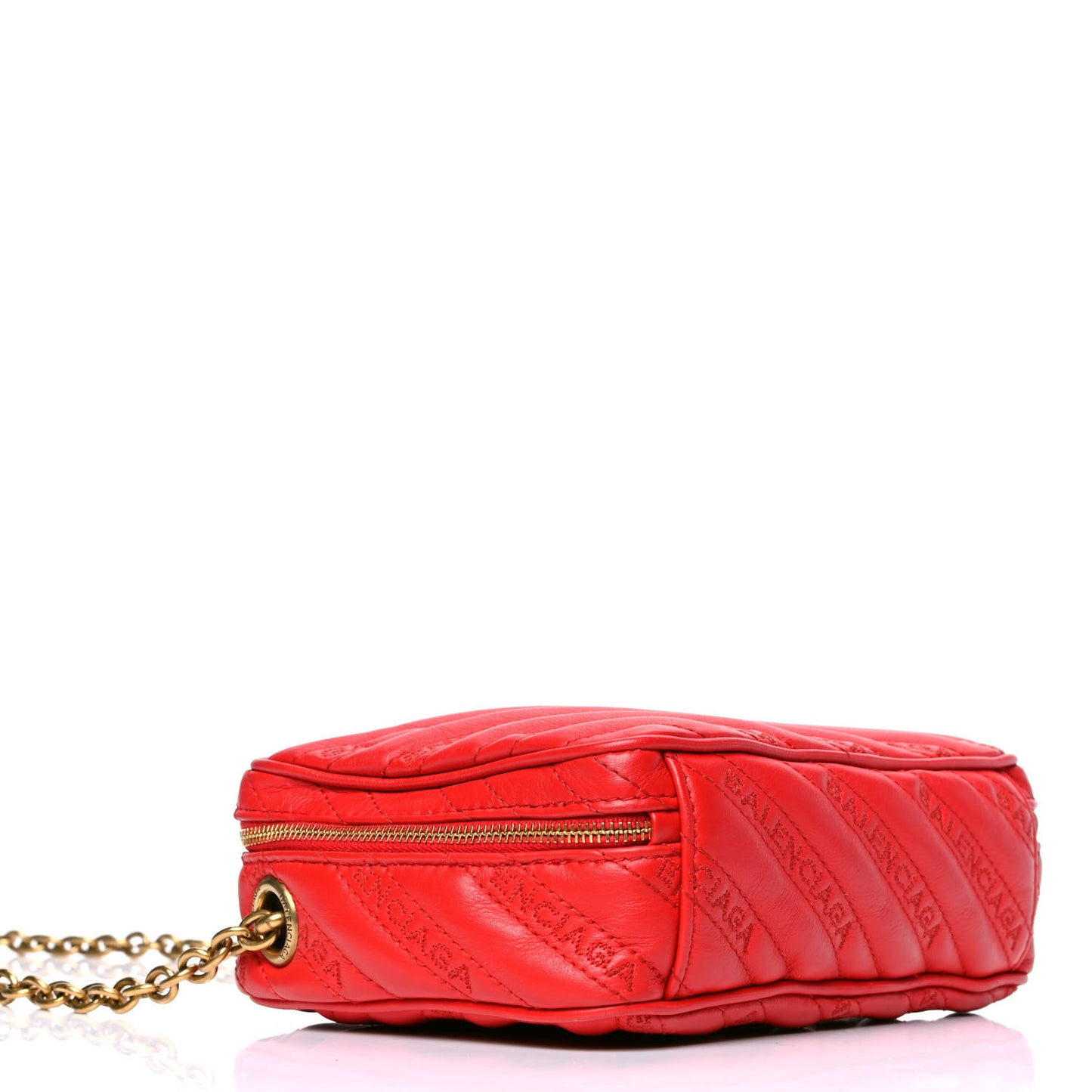 Calfskin Logo Matelasse Chain Strap Blanket Reporter XS Rouge Tango