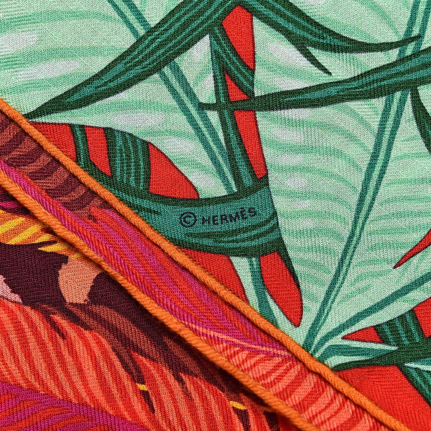Cashmere Silk Jaguar Quetzal Shawl 140 Fuchsia Vert Jaune D'Or