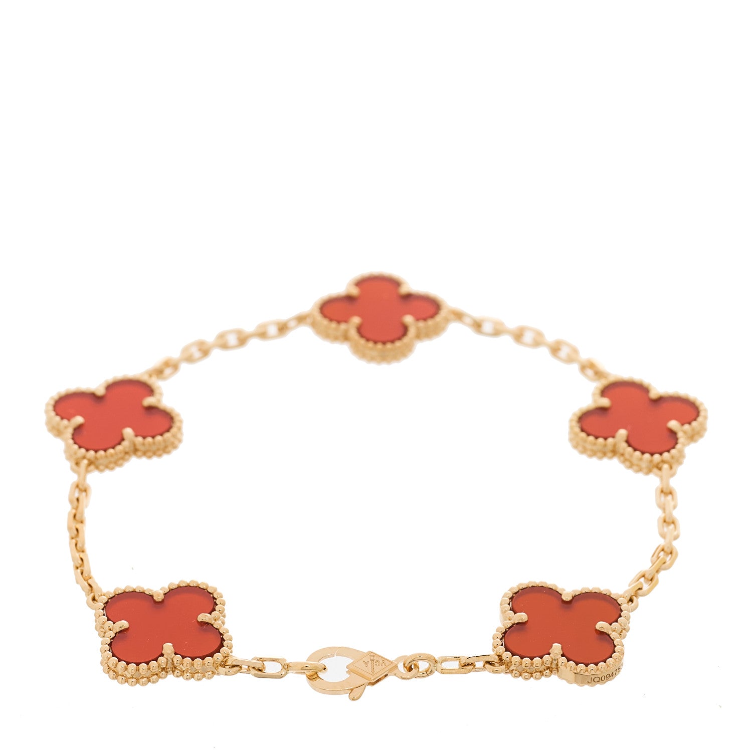 Van Cleef & Arpels 18K Yellow Gold Carnelian 5 Motifs Vintage Alhambra Bracelet 2 of 4