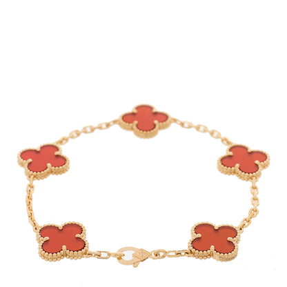 Van Cleef & Arpels 18K Yellow Gold Carnelian 5 Motifs Vintage Alhambra Bracelet 2 of 4