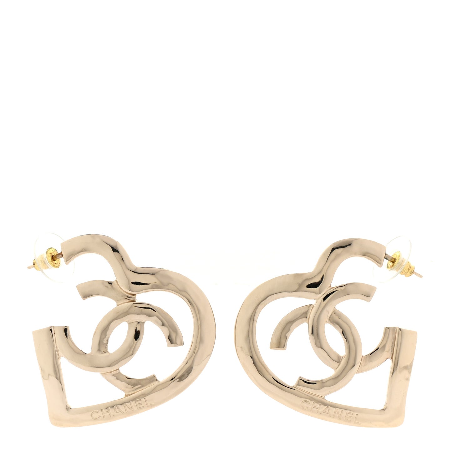 Metal CC Heart Coco In Love Hoop Earrings Gold