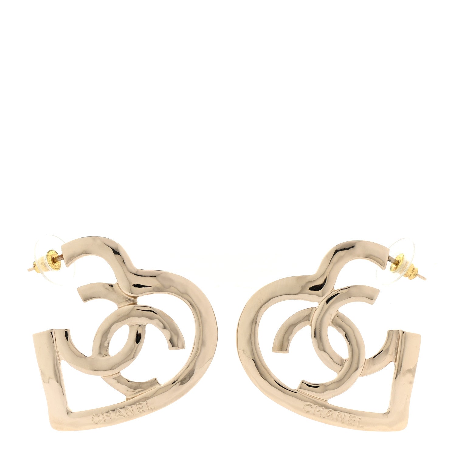 Chanel Metal CC Heart Coco In Love Hoop Earrings Gold 1 of 5