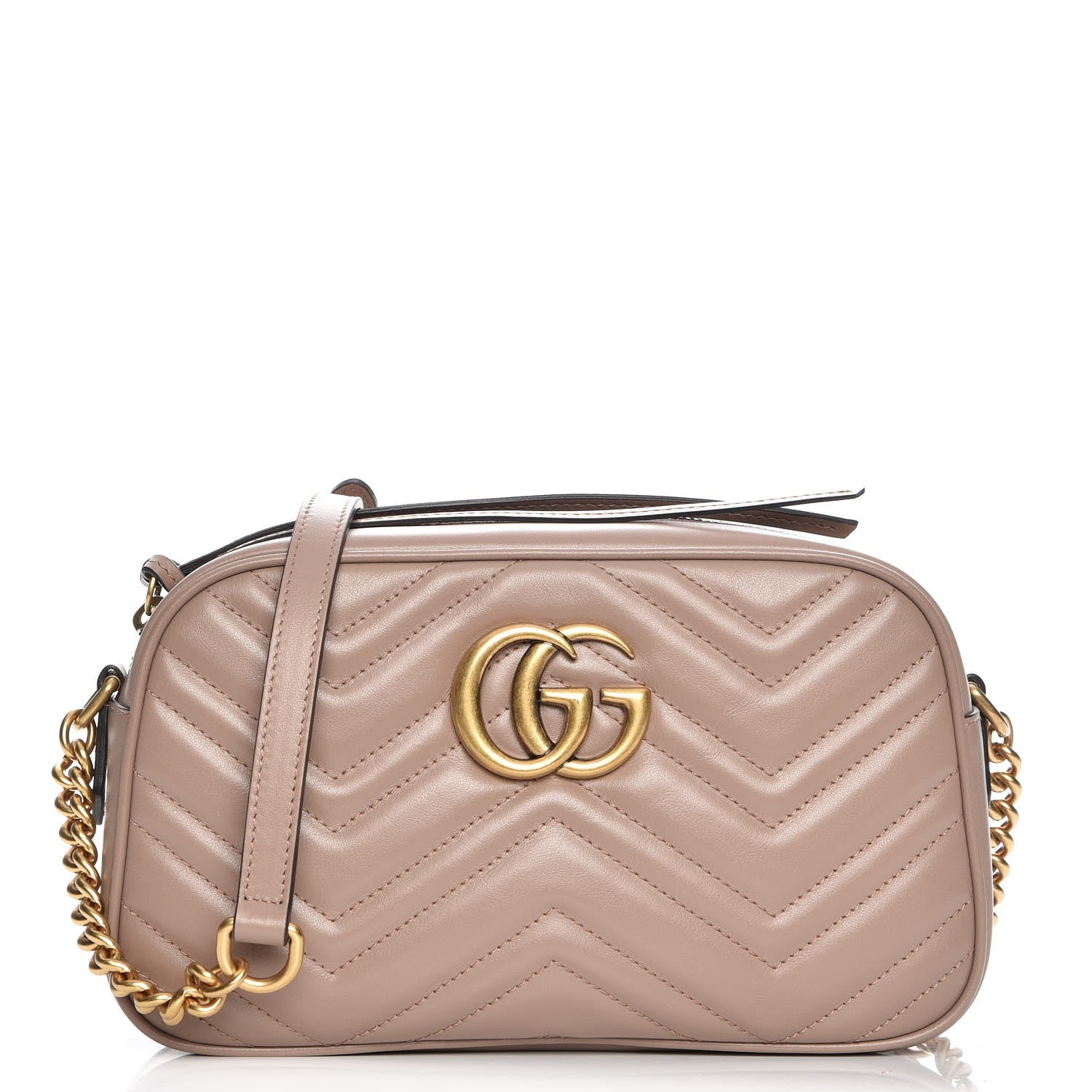 Gucci Calfskin Matelasse Small GG Marmont Chain Shoulder Bag Taupe 1 of 17