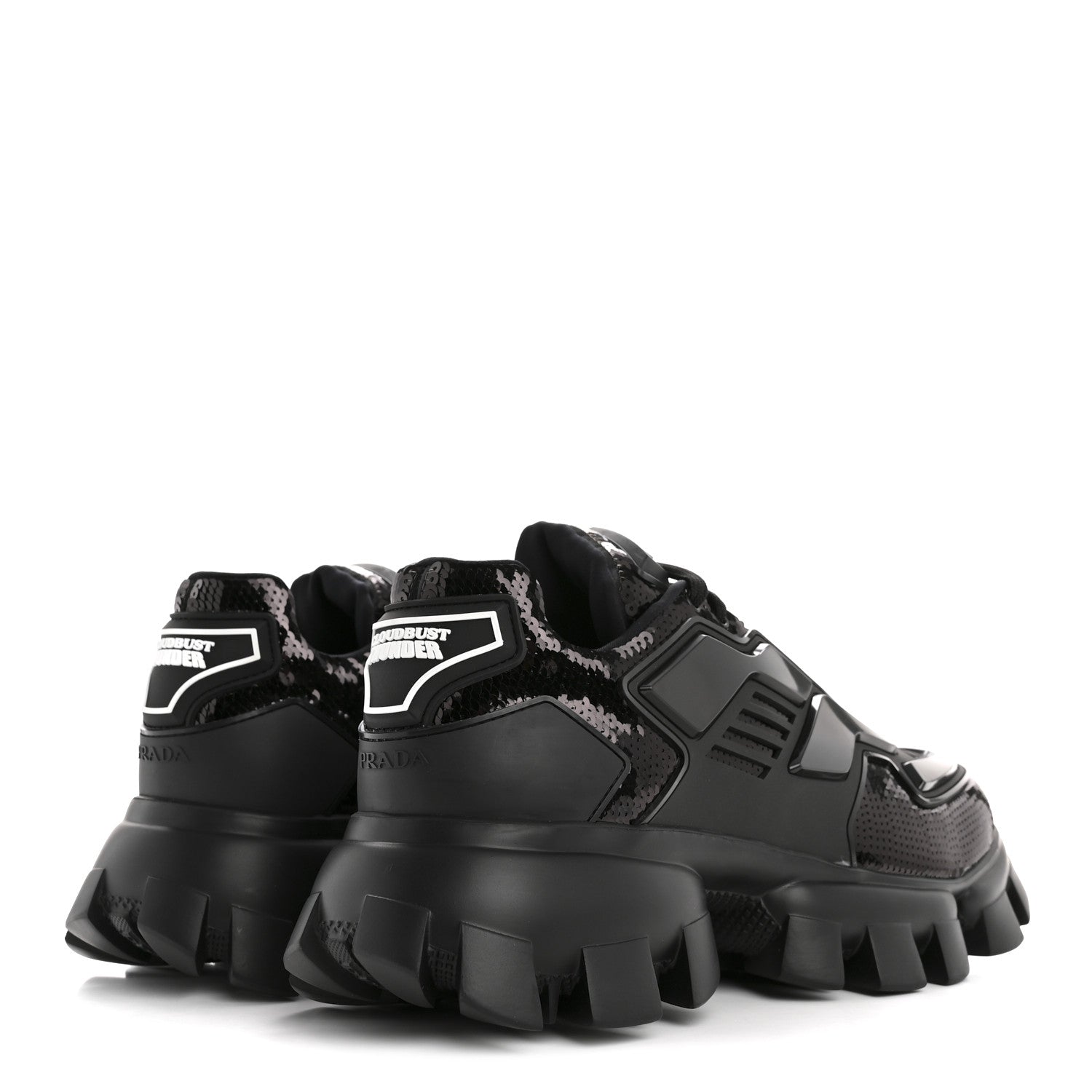 Prada Sequin Cotton Rubber Mens Cloudbust Thunder Sneakers 9 Black 5 of 11