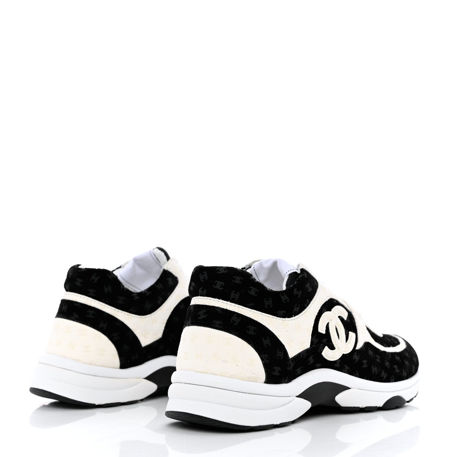 Chanel Suede Calfskin Printed CC Sneakers 36.5 Black White 4 of 9