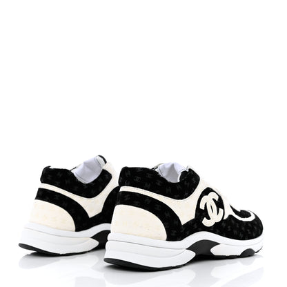Chanel Suede Calfskin Printed CC Sneakers 36.5 Black White 4 of 9