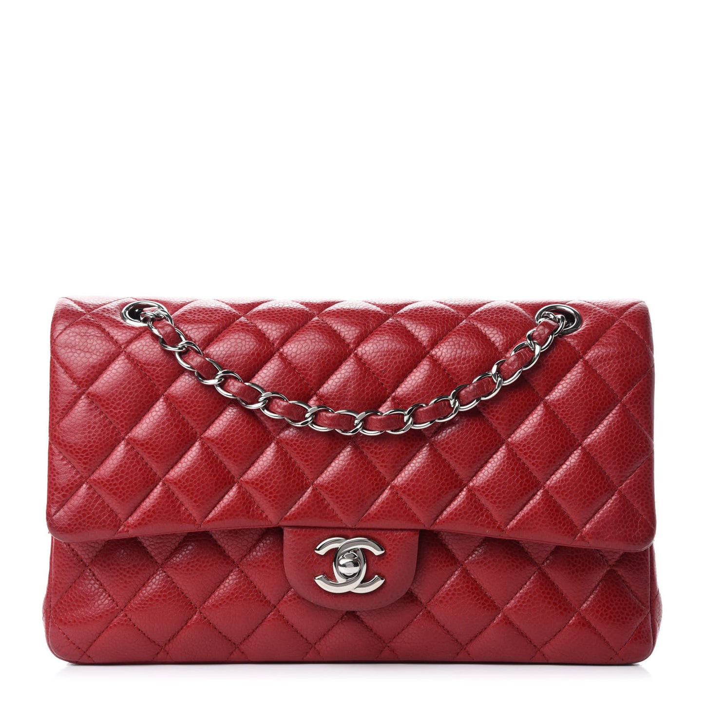Caviar Quilted Medium Double Flap Red