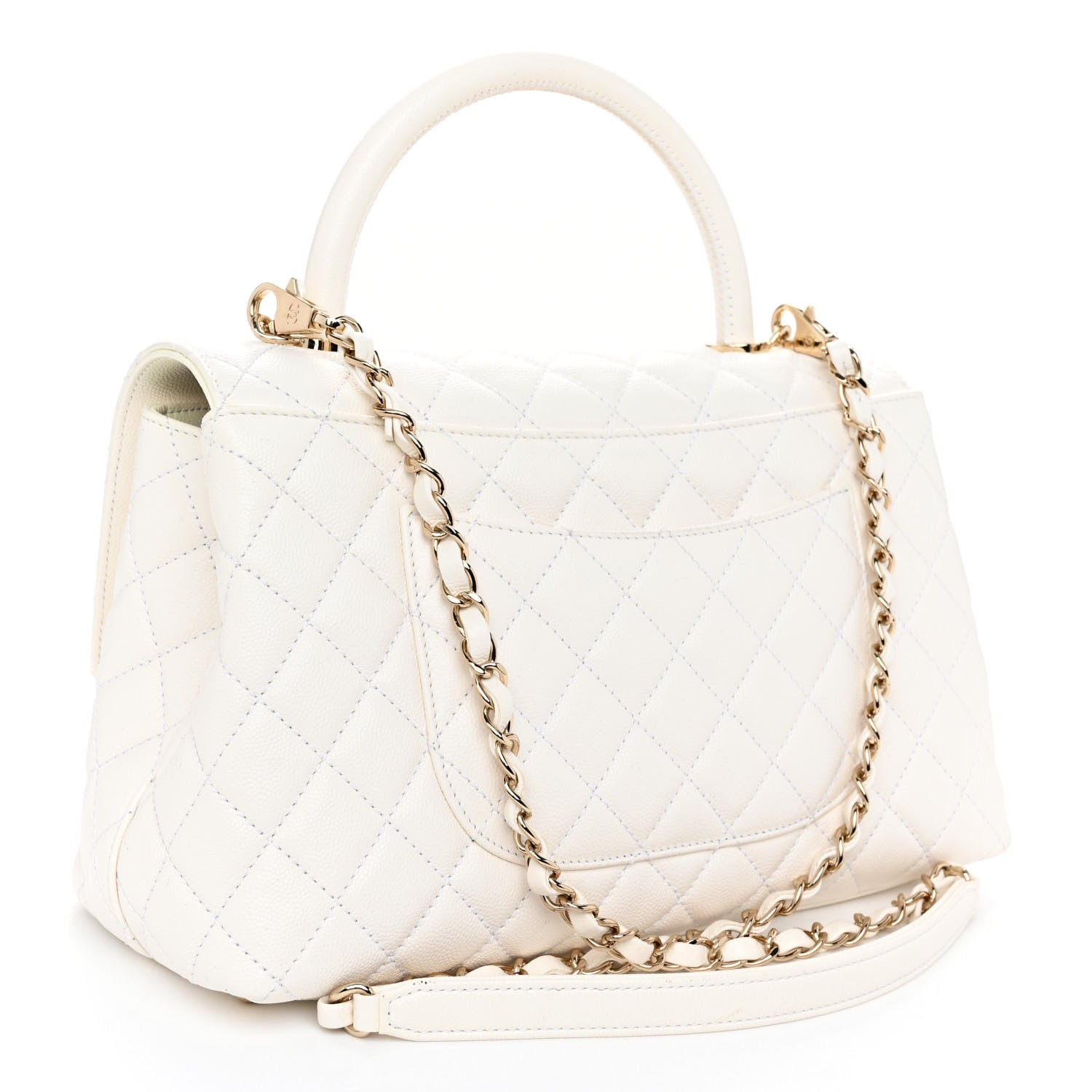 Chanel Caviar Quilted Small Coco Handle Flap White 3 of 12