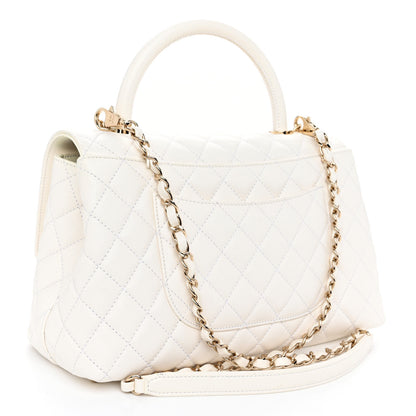 Chanel Caviar Quilted Small Coco Handle Flap White 3 of 12