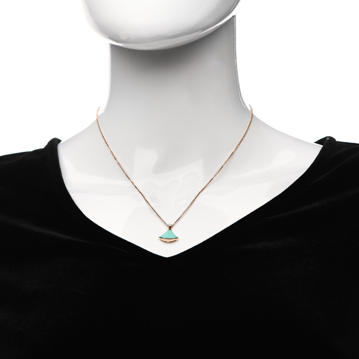 Bulgari 18K Rose Gold Diamond Turquoise Divas' Dream Pendant Necklace 2 of 7