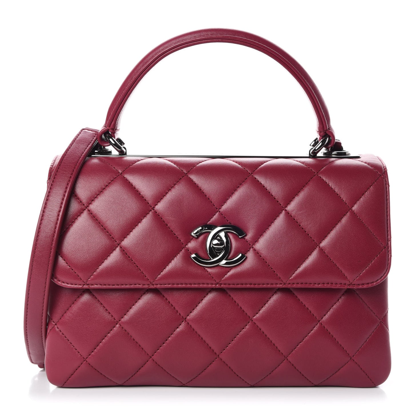 Lambskin Quilted Small Trendy CC Dual Handle Bag Dark Pink