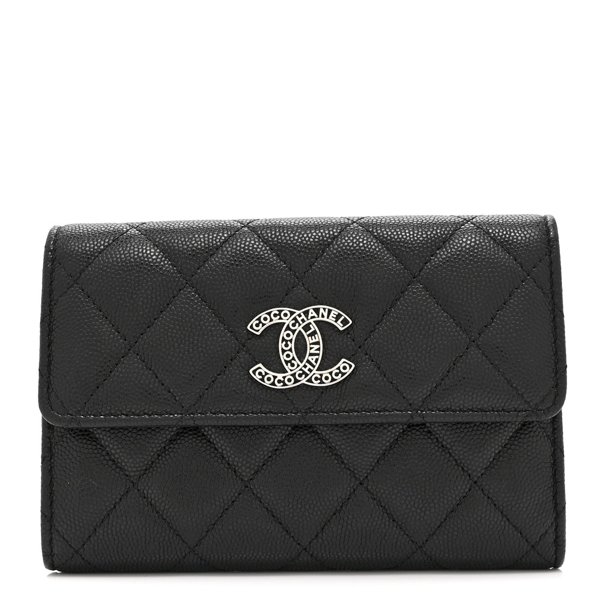 Caviar Quilted Coco Chanel CC Medium Flap Wallet Black