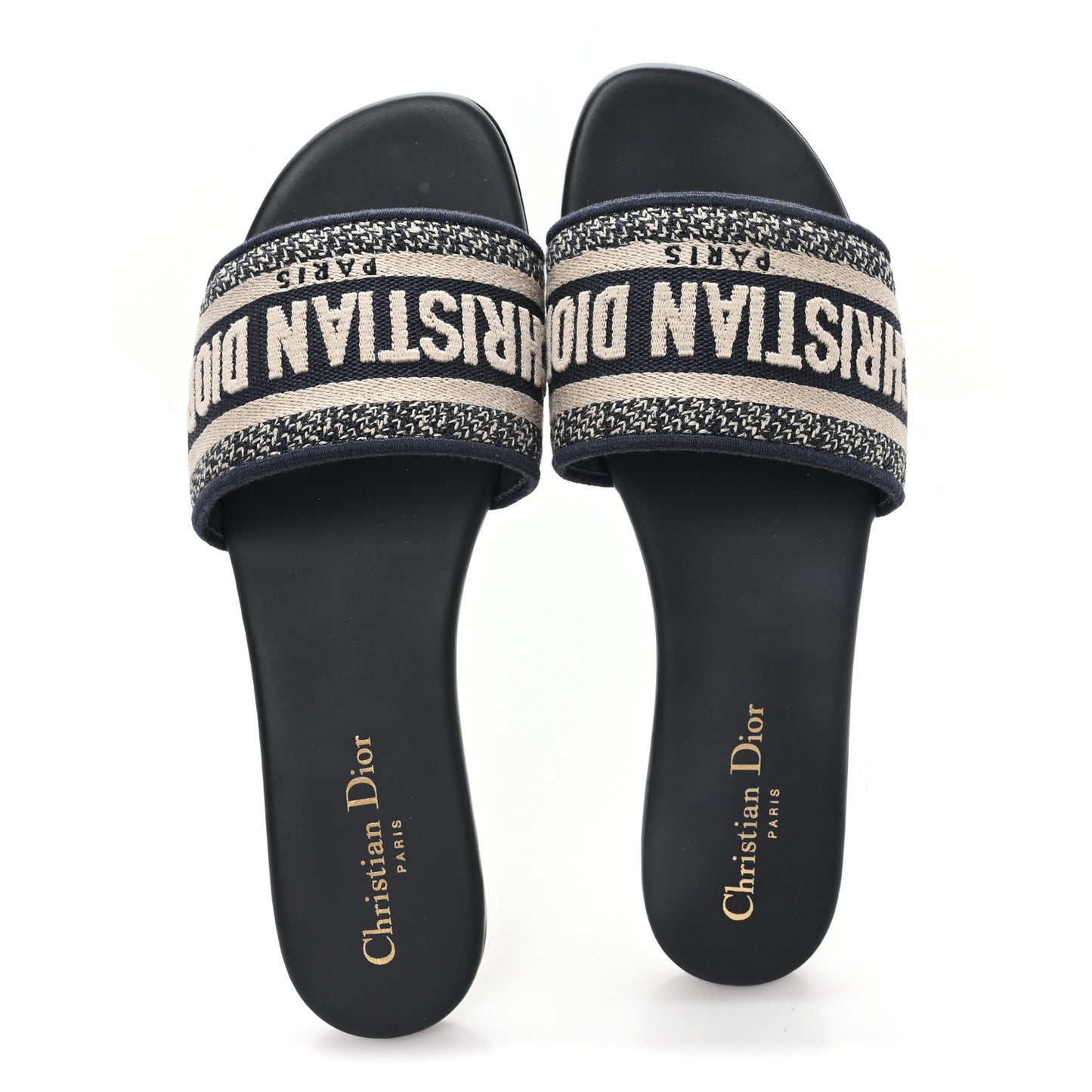 Canvas Embroidered Dway Mules Slide Sandals 38.5 Deep Blue