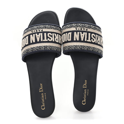 Christian Dior Canvas Embroidered Dway Mules Slide Sandals 38.5 Deep Blue 2 of 9