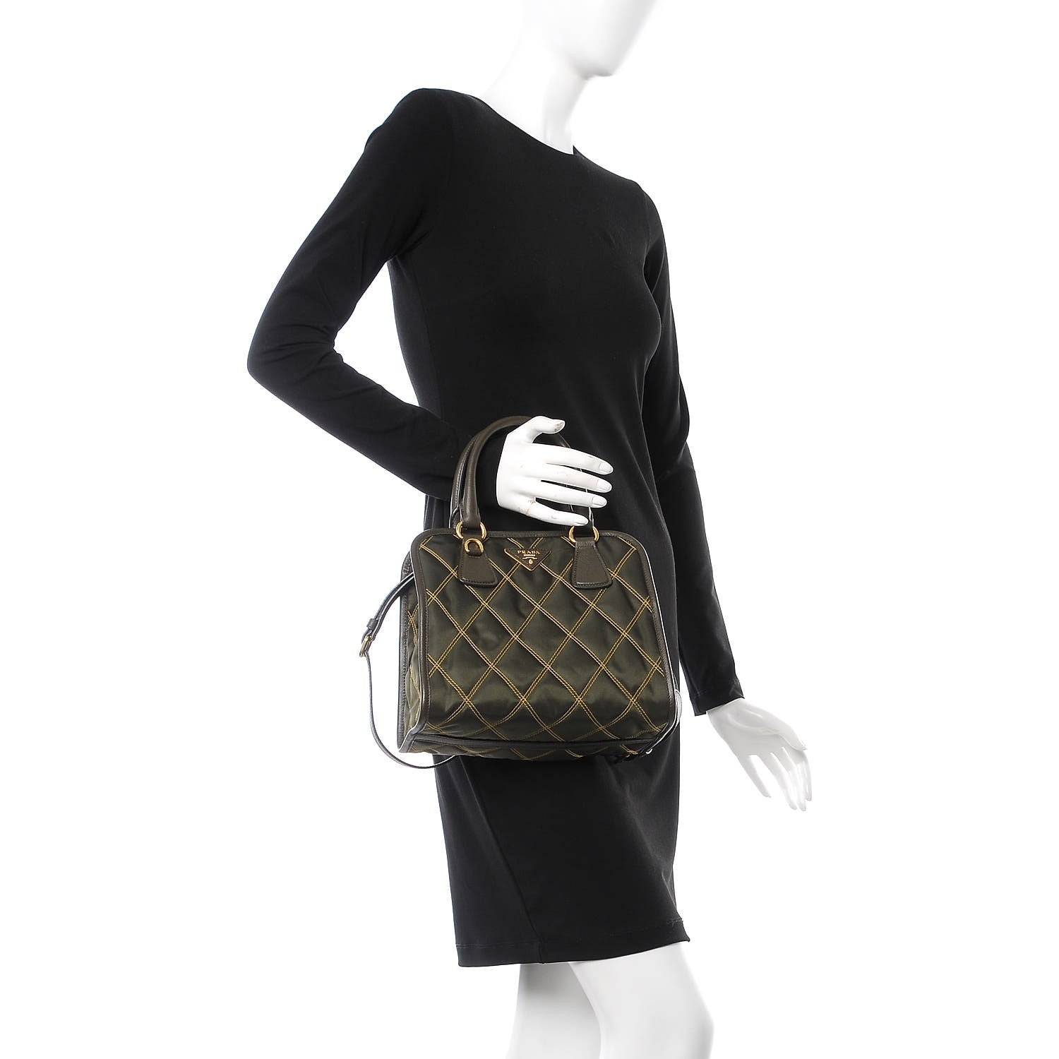 Prada Saffiano Tessuto Nylon Impunturato Quilted Shopper Militare Soleil 2 of 9