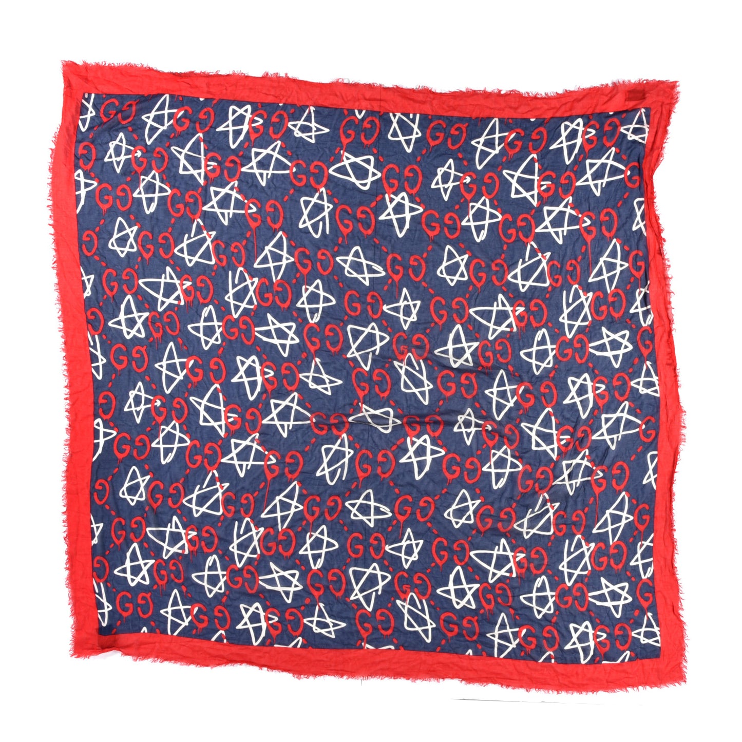 Modal Silk GucciGhost Print Shawl Red White Blue