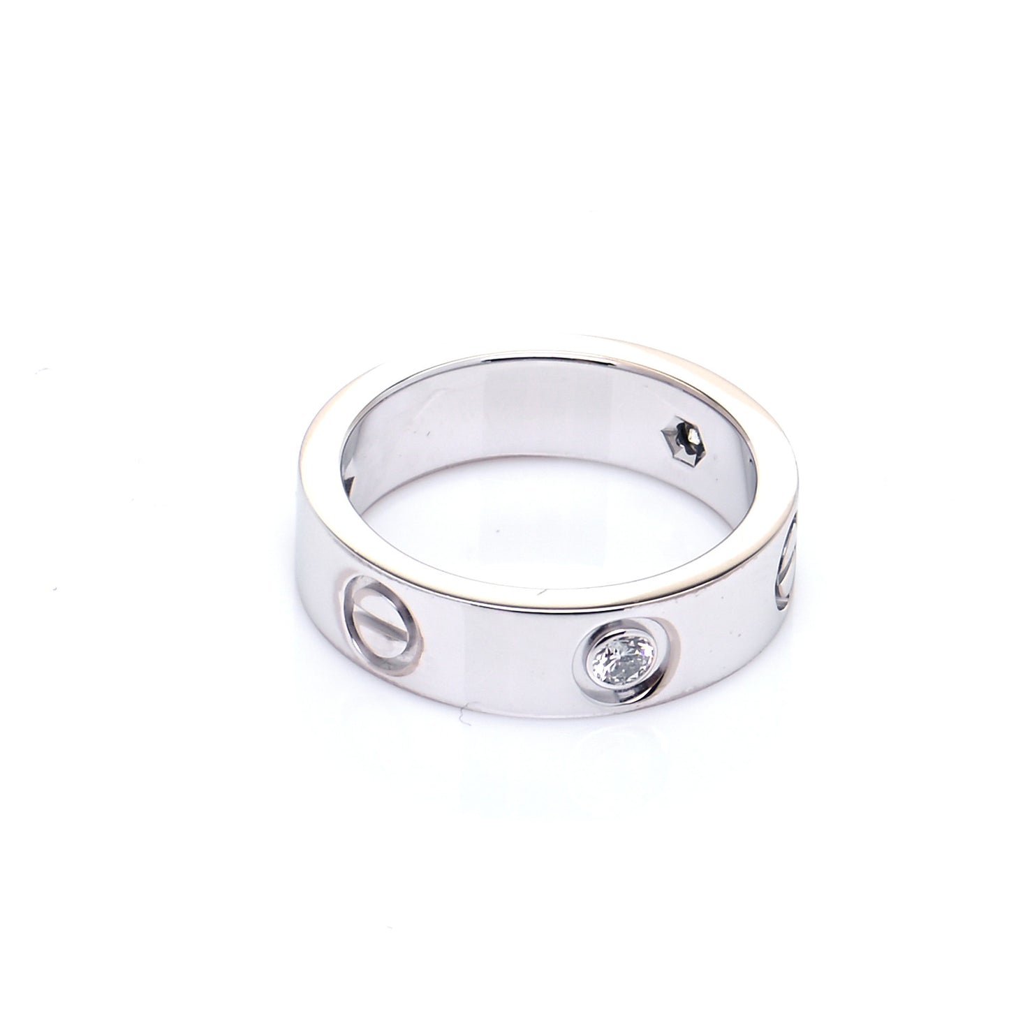 18K White Gold 3 Diamond 5.5mm LOVE Ring 53 6.5