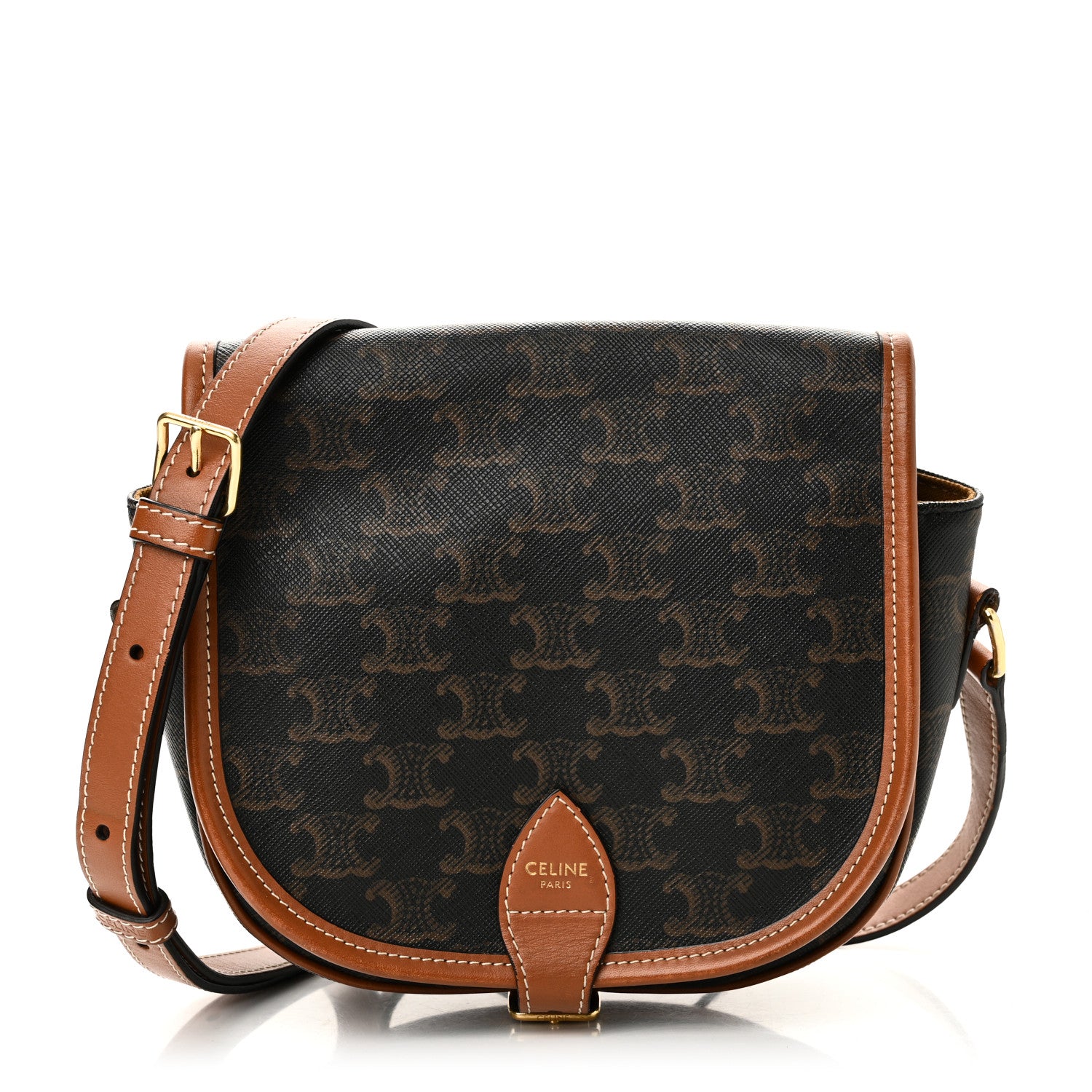 Celine Triomphe Canvas Medium Folco Bag Tan 1 of 9